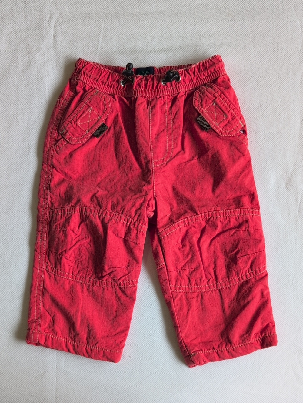 MINI BODEN | Red Orange Lined Outdoor Cargo Canvas Pants Jersey Lining | 6-12M
